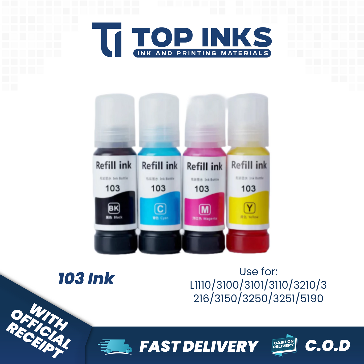 Top Inks 103 Ink 65ml for Printer L1110/3100/3101/3110/3210/3216/3150/3250/3251/5190