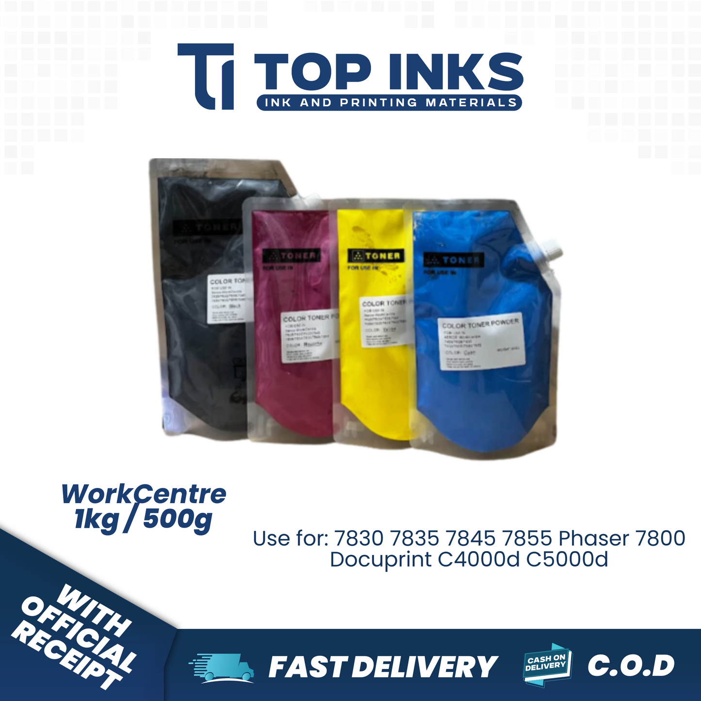 Top Inks 1kg 500mg Toner Powder for WorkCentre 7830 7835 7845 7855 8030 8035 8045 8055 8070 Phaser 7800 C4000d C5000d